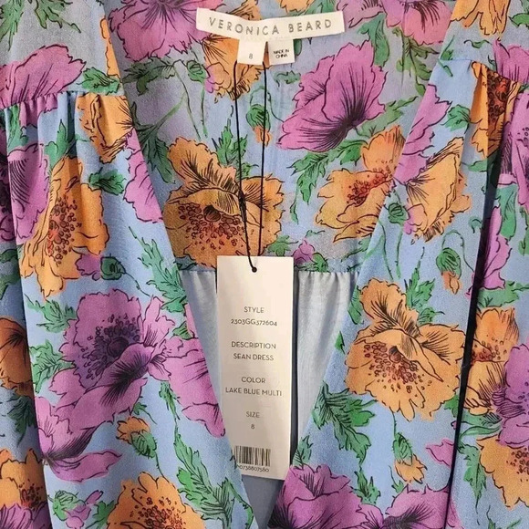 NWT Veronica Beard Sean Floral Printed Ruched Silk Dress Size 8 - Picture 6 of 11